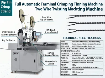 Full Automatic Terminal Crimping Tinning Machine Two Wire Twisting Machine JW-WTT