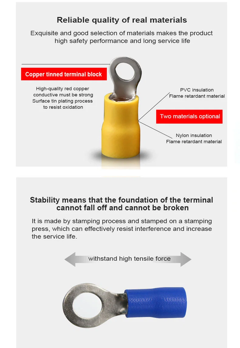 continuous cold pressed Nylon insulated ring terminal Blue cord end terminals, Continuous Cold Press Terminal, Cord End